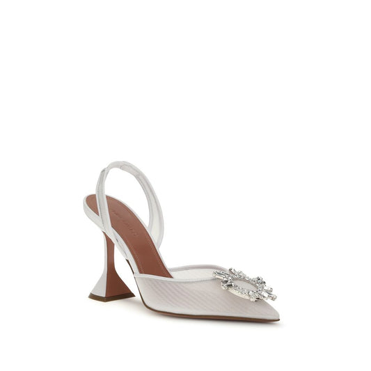 Amina Muaddi White Calf Leather Bos Taurus High Heel Pumps - Qutton