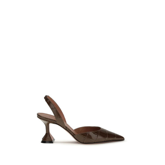 Amina Muaddi Brown Calf Leather Bos Taurus High Heel Pumps - Qutton