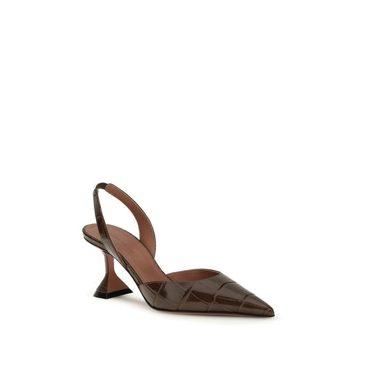 Amina Muaddi Brown Calf Leather Bos Taurus High Heel Pumps - Qutton