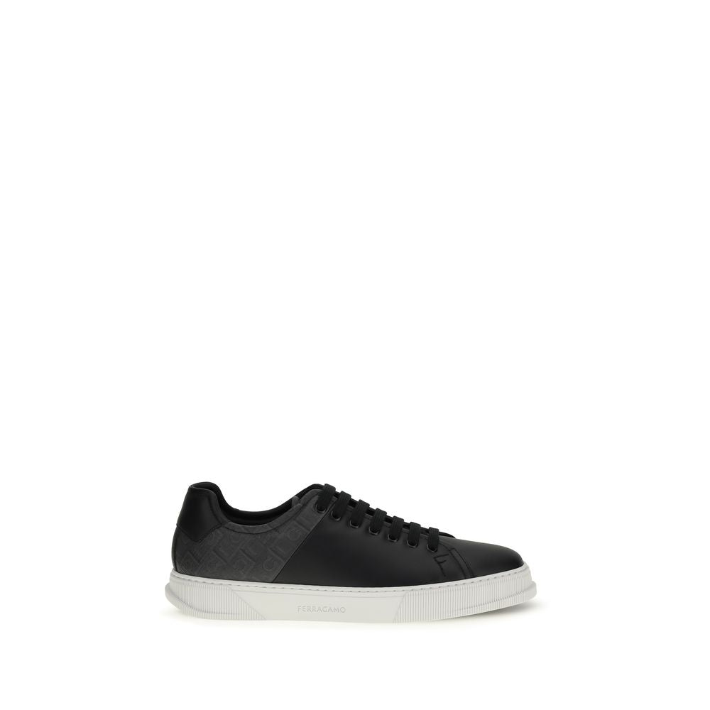 Ferragamo Black Calf Leather Bos Taurus Low Top Sneakers - Qutton