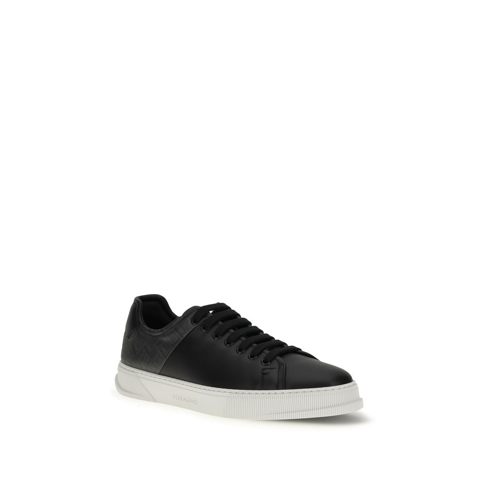 Ferragamo Black Calf Leather Bos Taurus Low Top Sneakers - Qutton