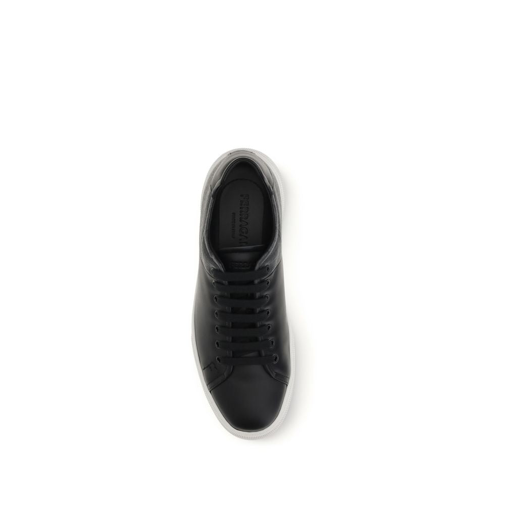 Ferragamo Black Calf Leather Bos Taurus Low Top Sneakers - Qutton