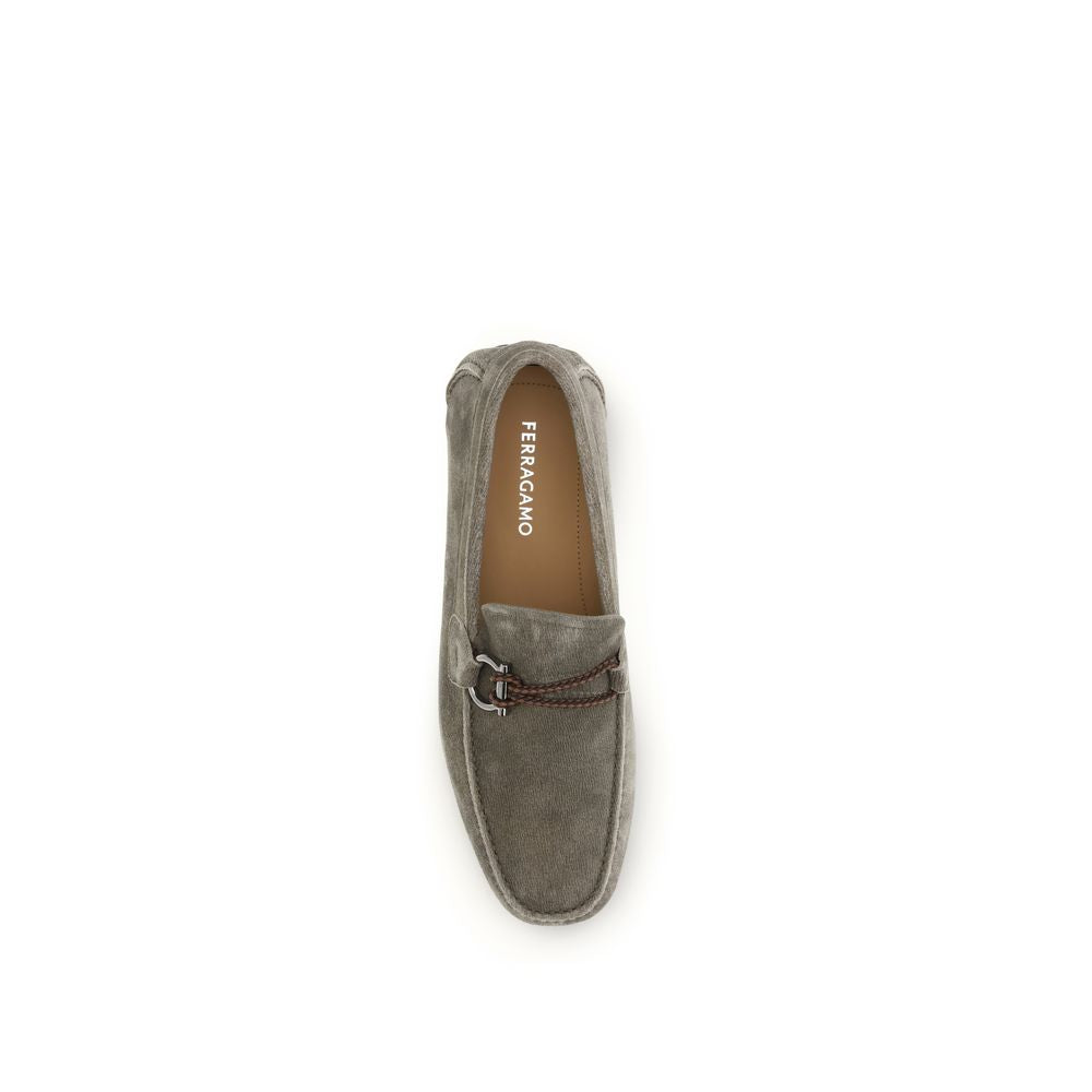 Ferragamo Gray Calf Leather Bos Taurus Slip-On Loafers - Qutton