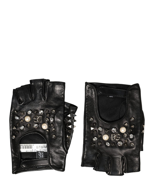Dolce & Gabbana Black Embellished Wrist Length Mitten Women Gloves