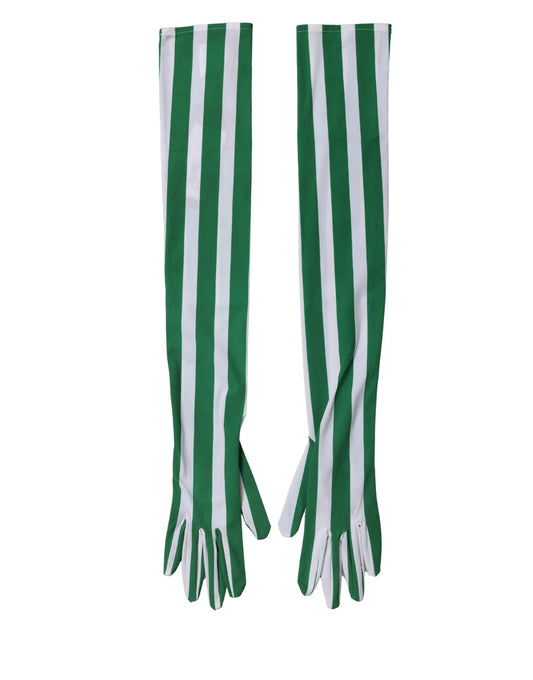 Dolce & Gabbana Green White Stripes Nylon Elbow Length Women Gloves