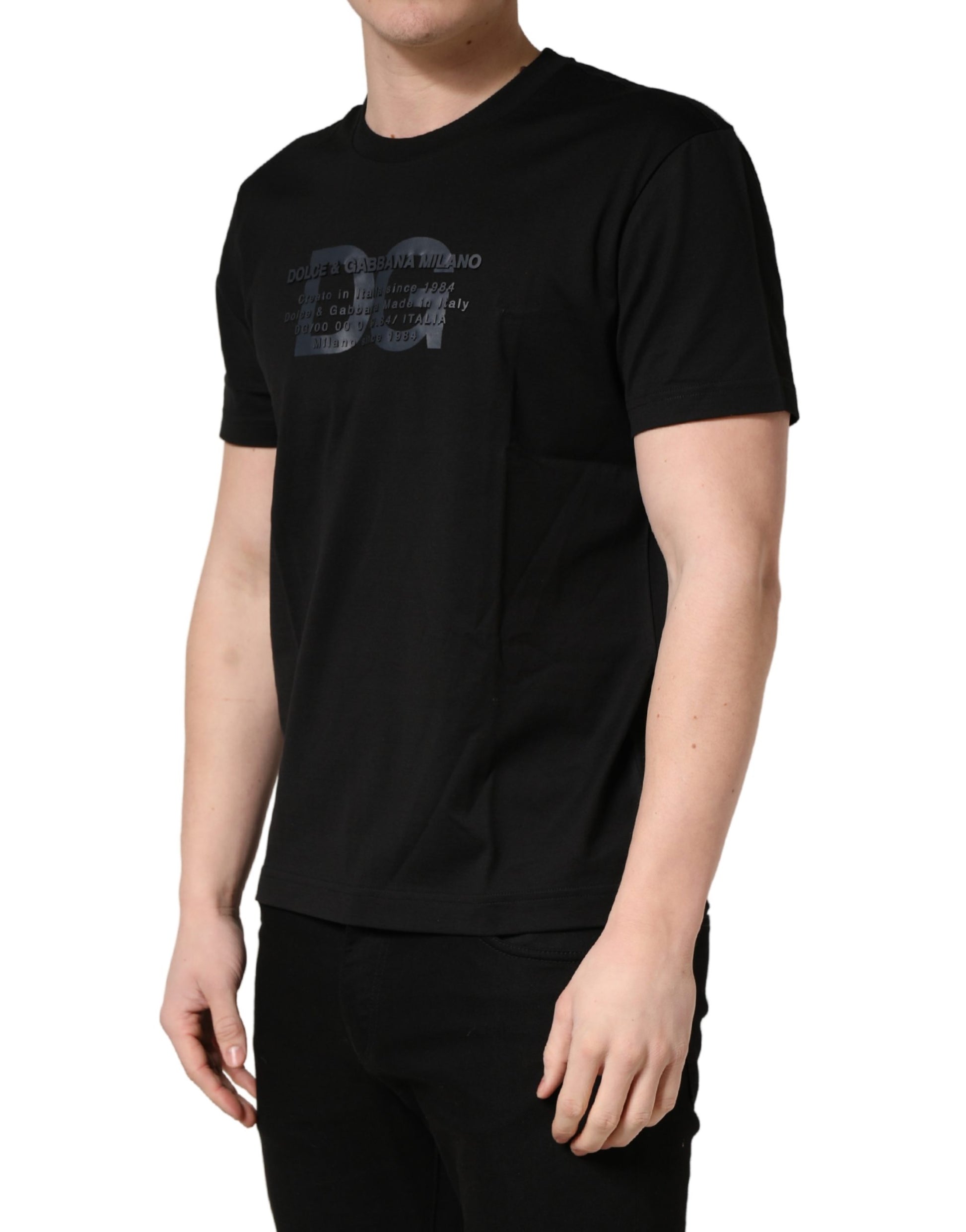 +39 MASQ Black Logo DG Print Cotton Crew Neck T-shirt