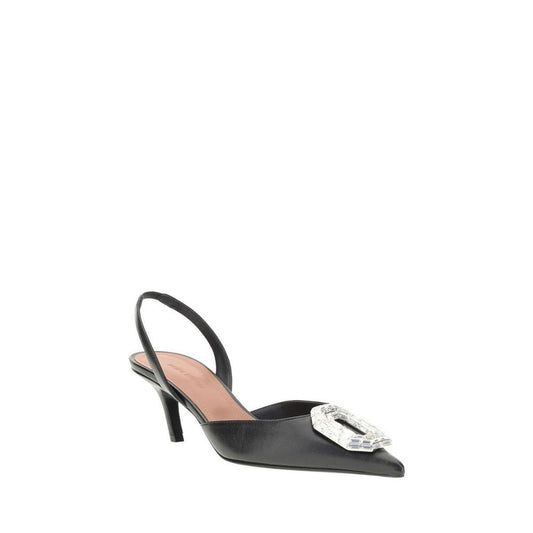 Amina Muaddi Black Calfskin Pumps