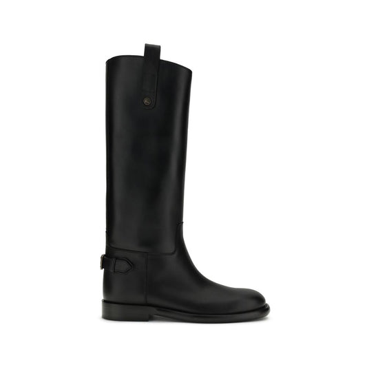 Burberry Black Calf Leather Bos Taurus Flat Boots - Qutton