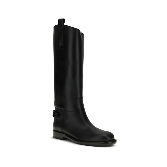 Burberry Black Calf Leather Bos Taurus Flat Boots - Qutton