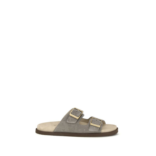 Brunello Cucinelli Gray Calf Leather Bos Taurus Sandals - Qutton