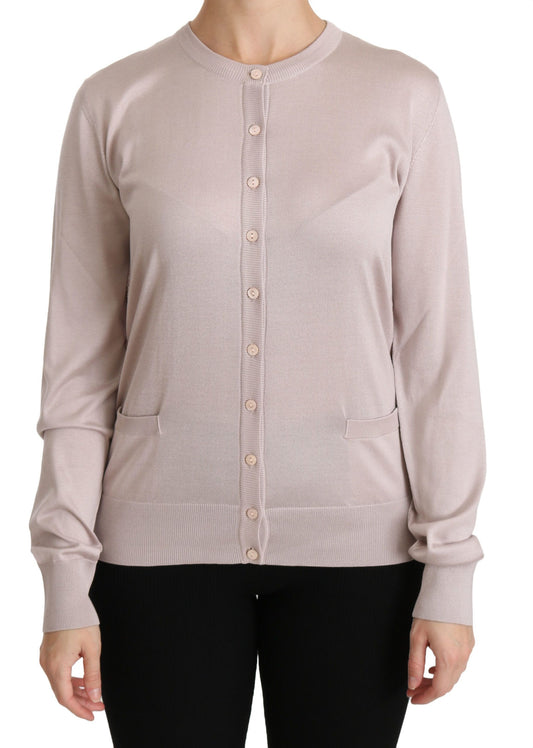 Dolce & Gabbana Silk Blend Pink Crew Neck Cardigan