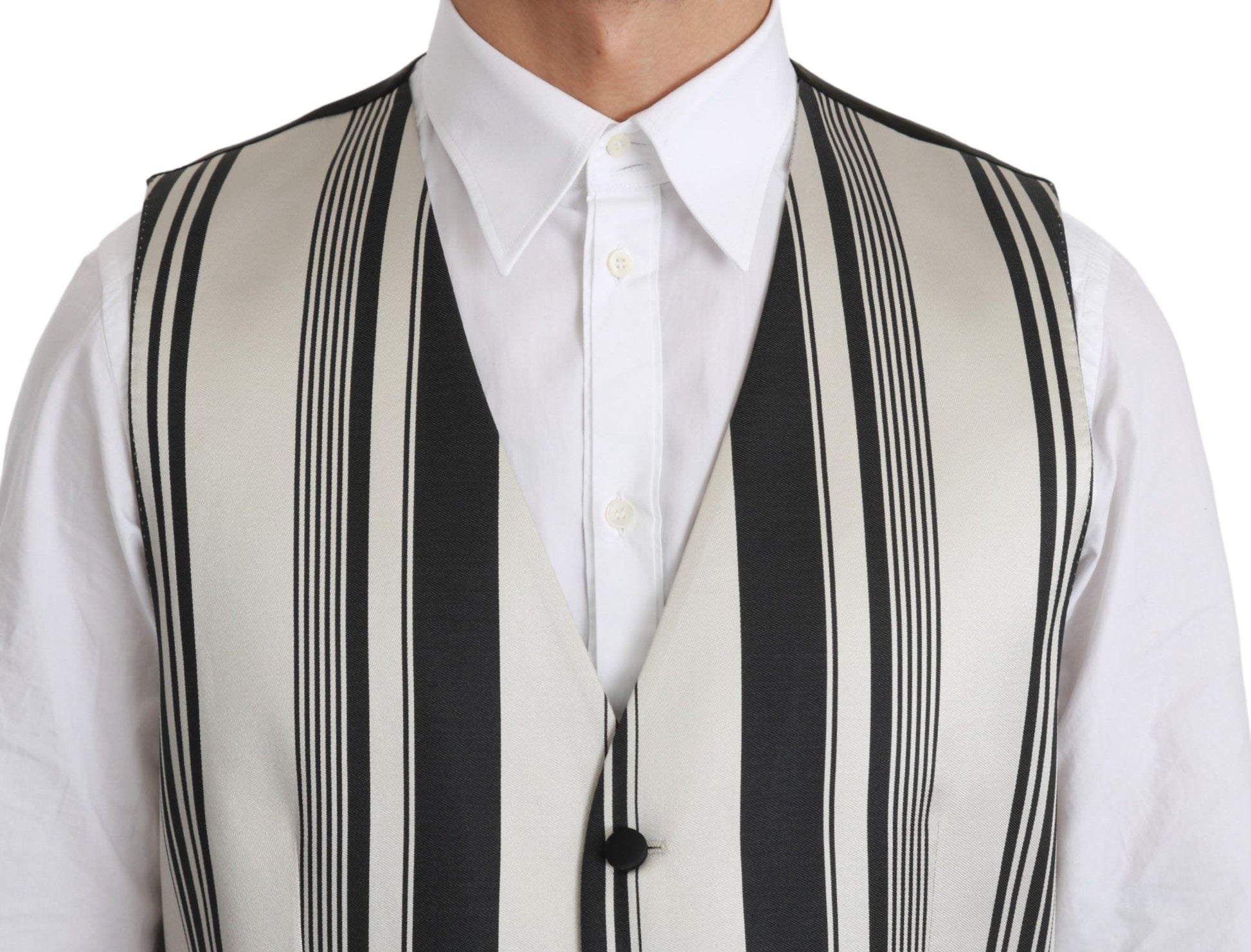 Dolce & Gabbana White Black Stripes Waistcoat Formal Vest