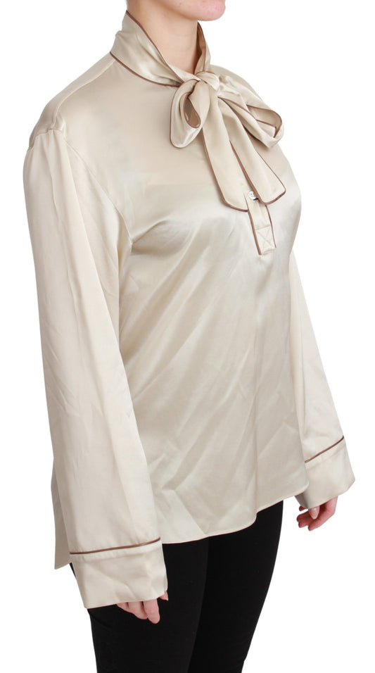 Dolce & Gabbana Elegant Beige Silk Satin Blouse with QUEEN Embroidery