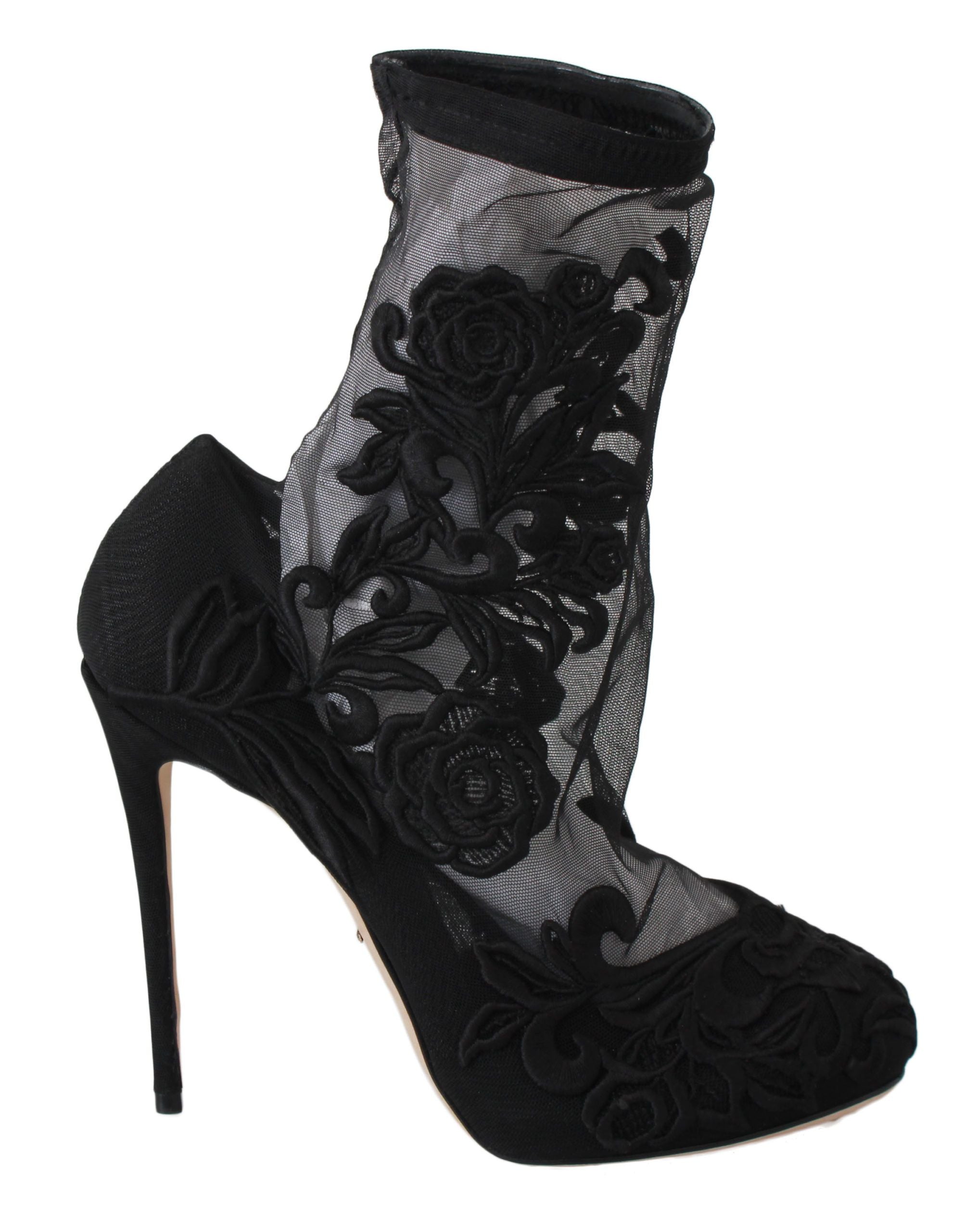 Dolce & Gabbana Embroidered Floral Stiletto Socks Booties