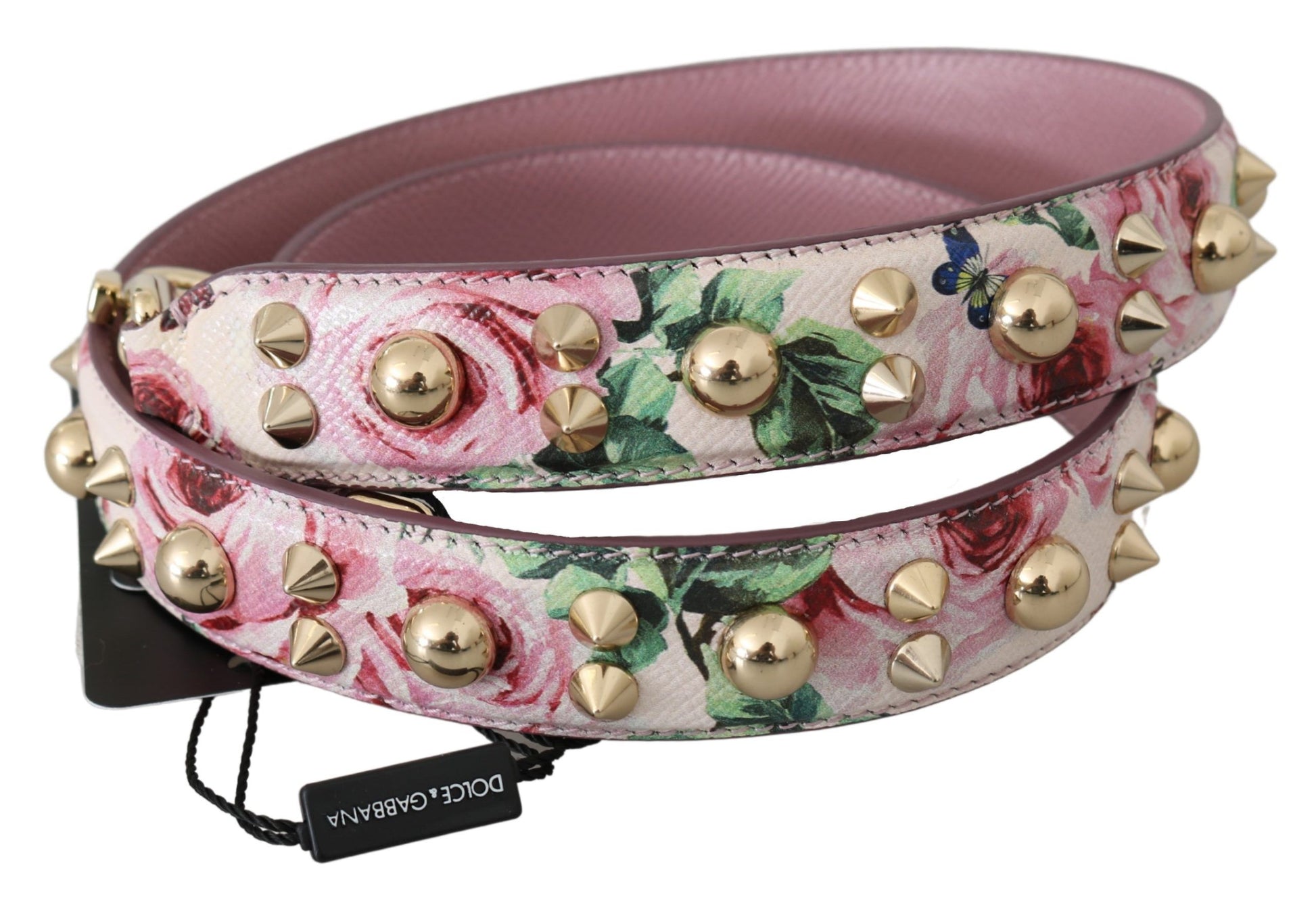 Dolce & Gabbana Pink Floral Leather Stud Accessory Shoulder Strap