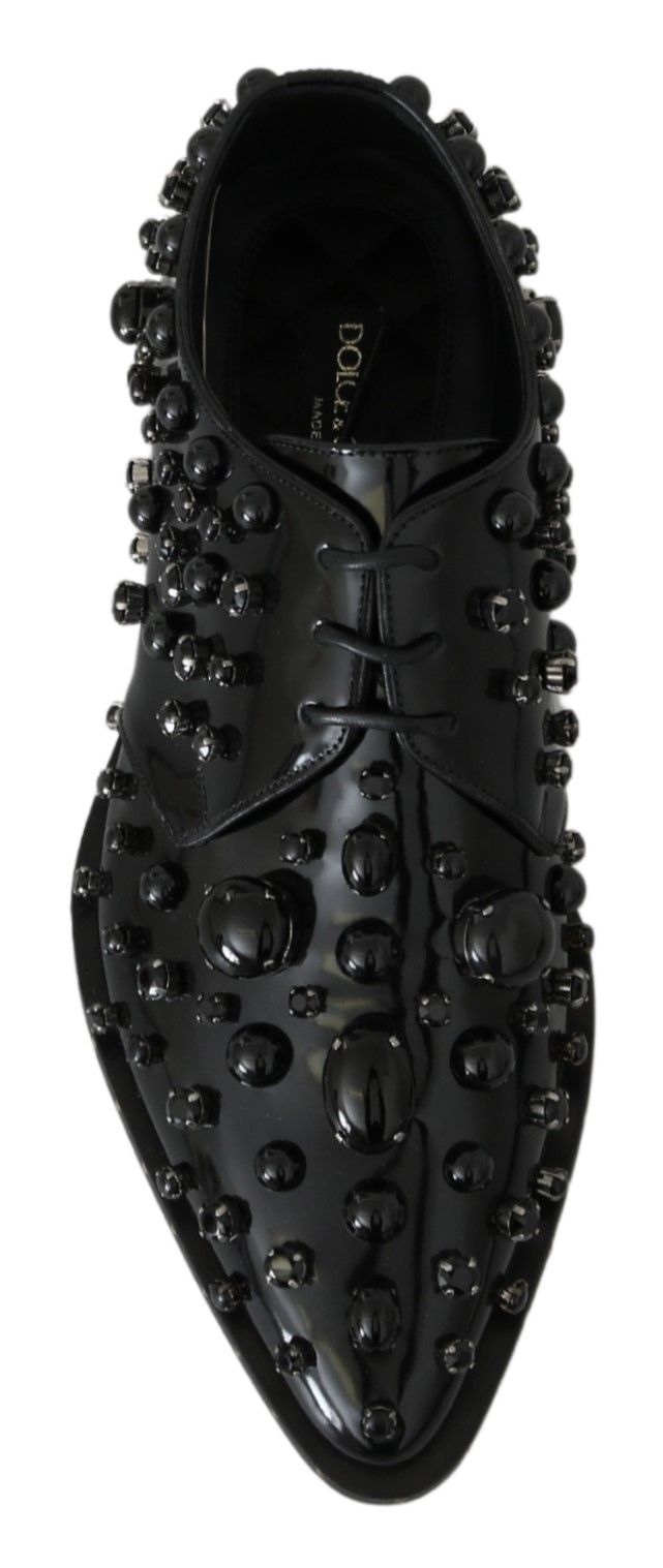 Dolce & Gabbana Black Leather Crystals Dress Broque Shoes - Qutton