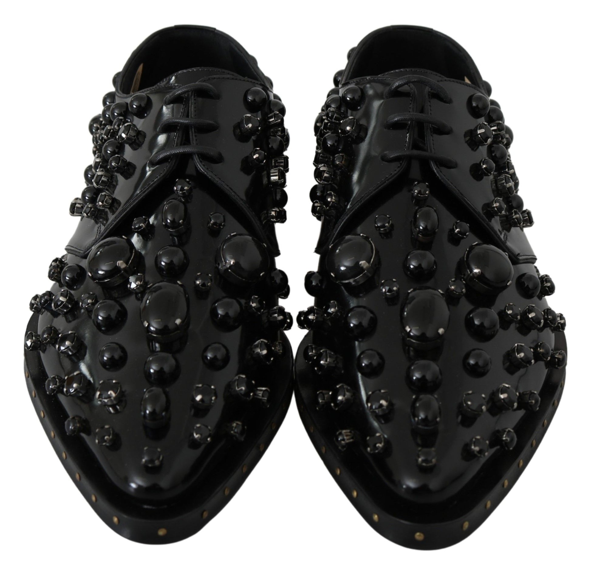Dolce & Gabbana Black Leather Crystals Dress Broque Shoes - Qutton