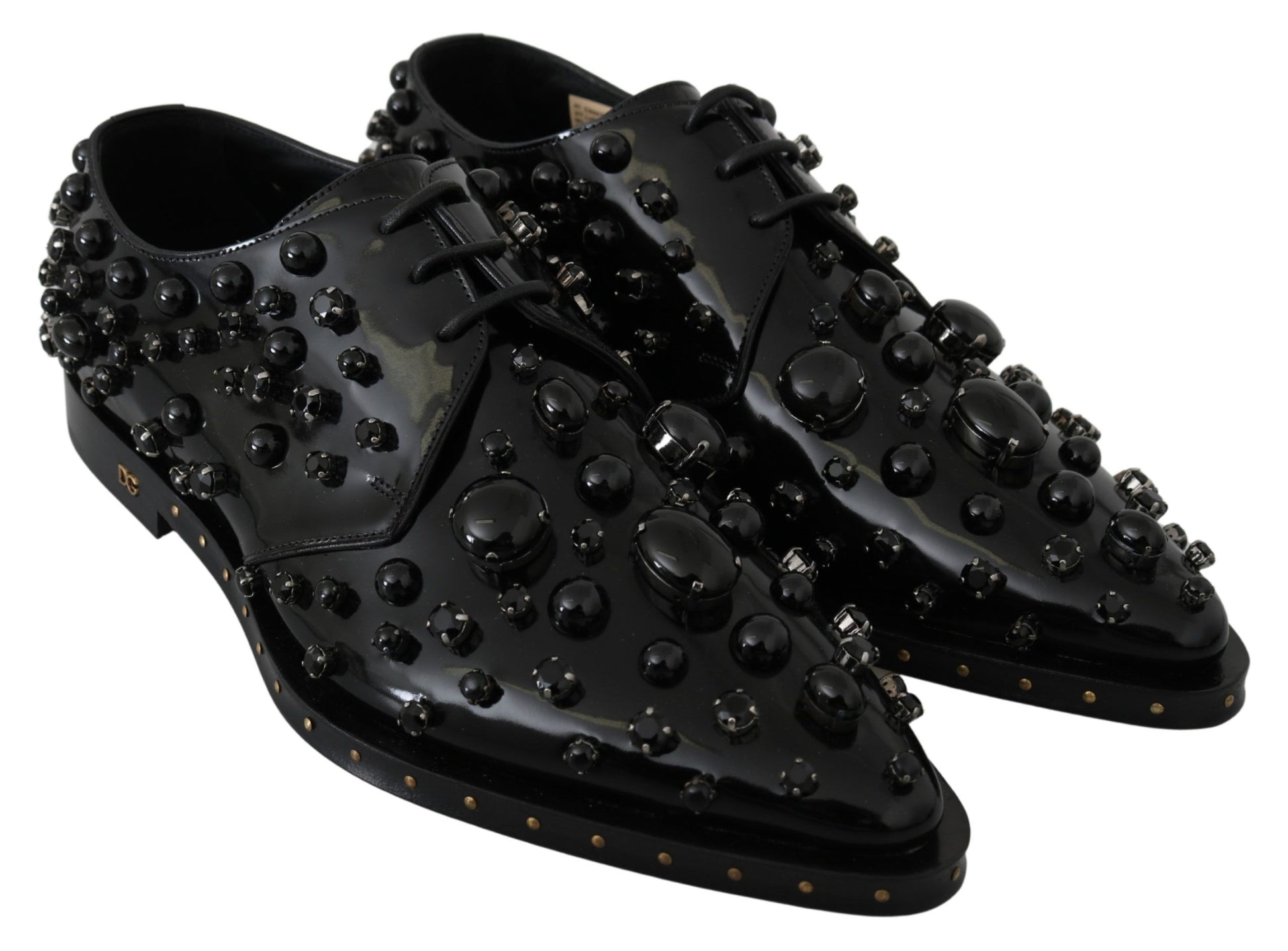 Dolce & Gabbana Black Leather Crystals Dress Broque Shoes - Qutton
