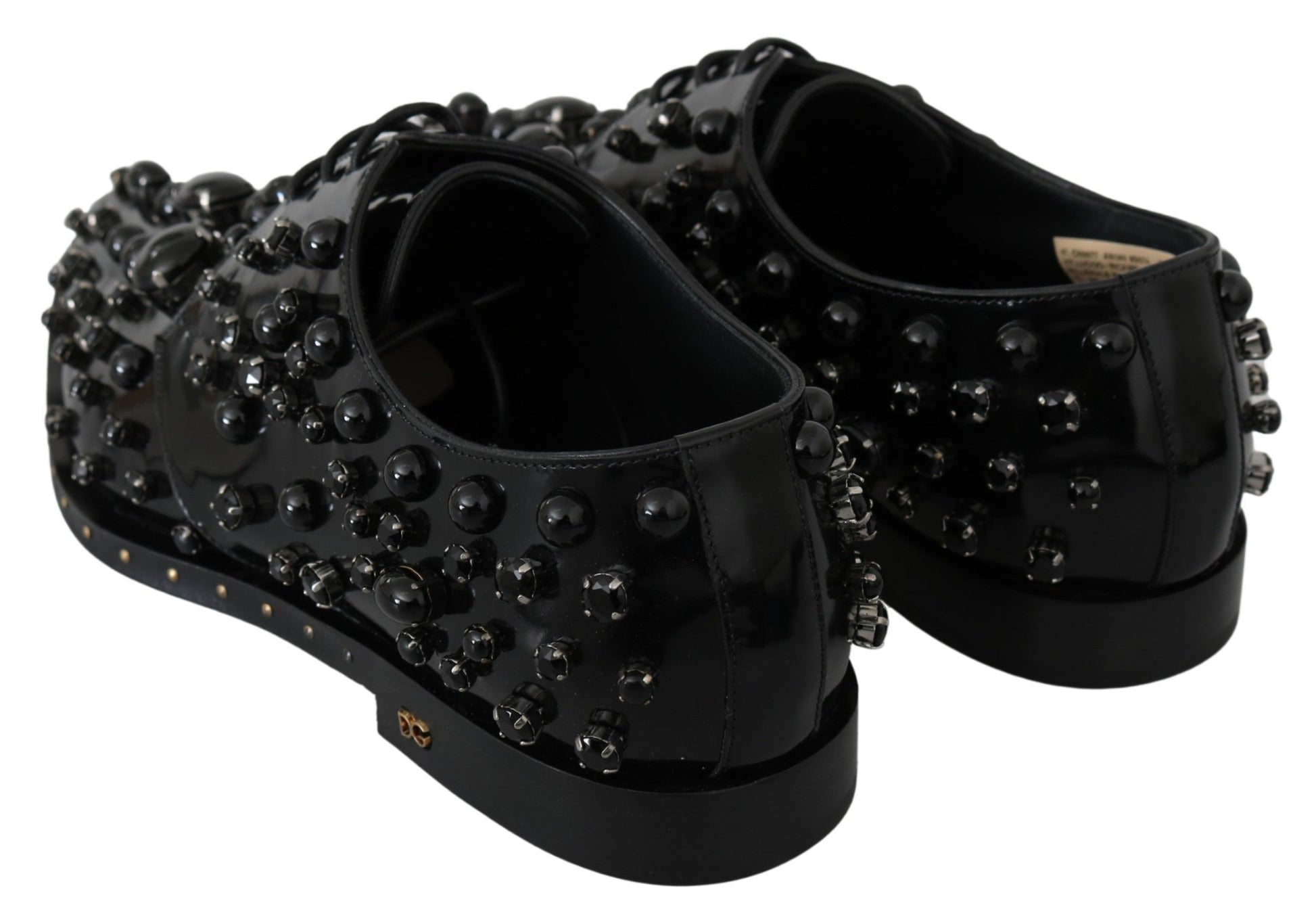 Dolce & Gabbana Black Leather Crystals Dress Broque Shoes - Qutton