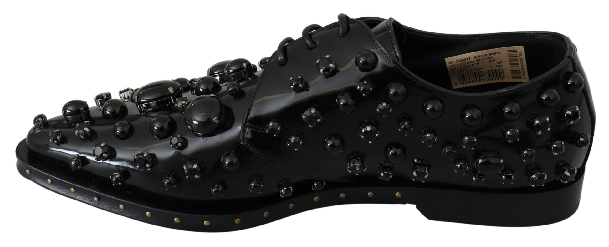 Dolce & Gabbana Black Leather Crystals Dress Broque Shoes - Qutton