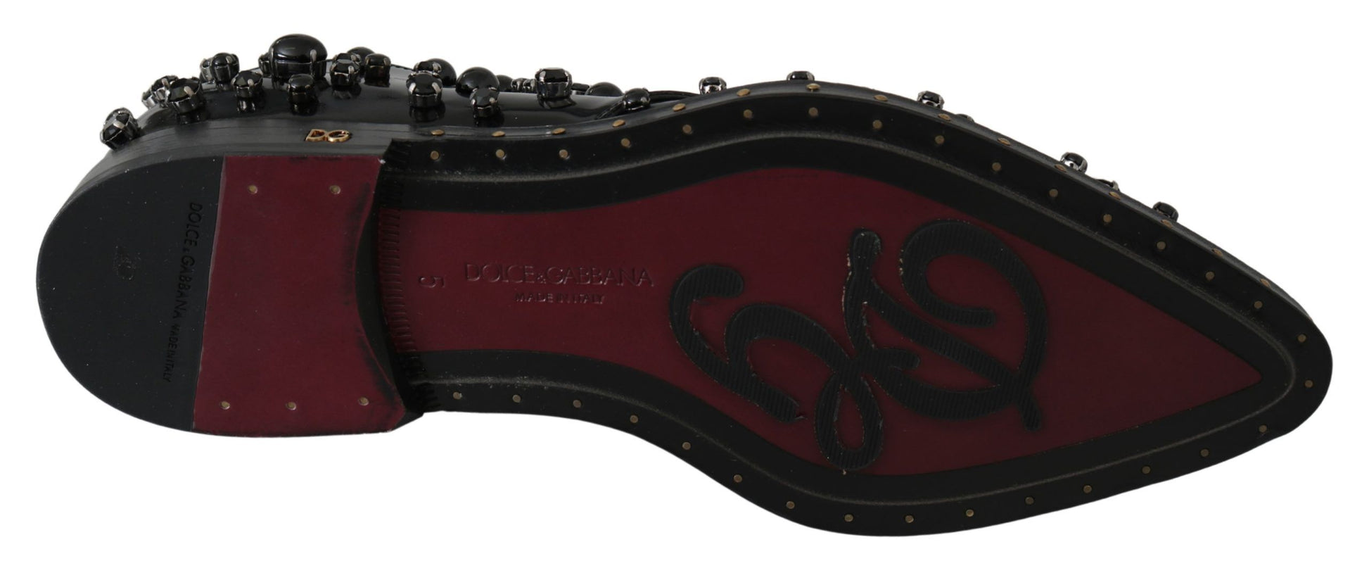 Dolce & Gabbana Black Leather Crystals Dress Broque Shoes - Qutton