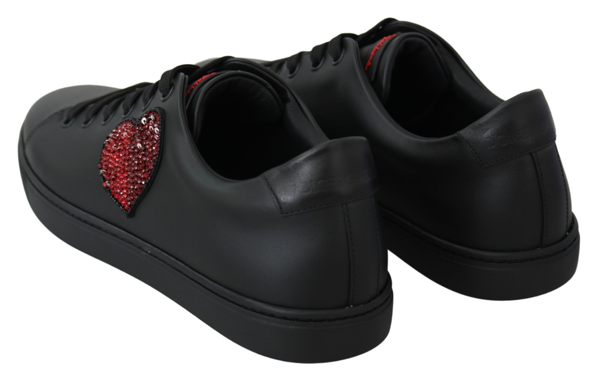 Dolce & Gabbana Black Leather Love Heart Sneakers Womens Shoes