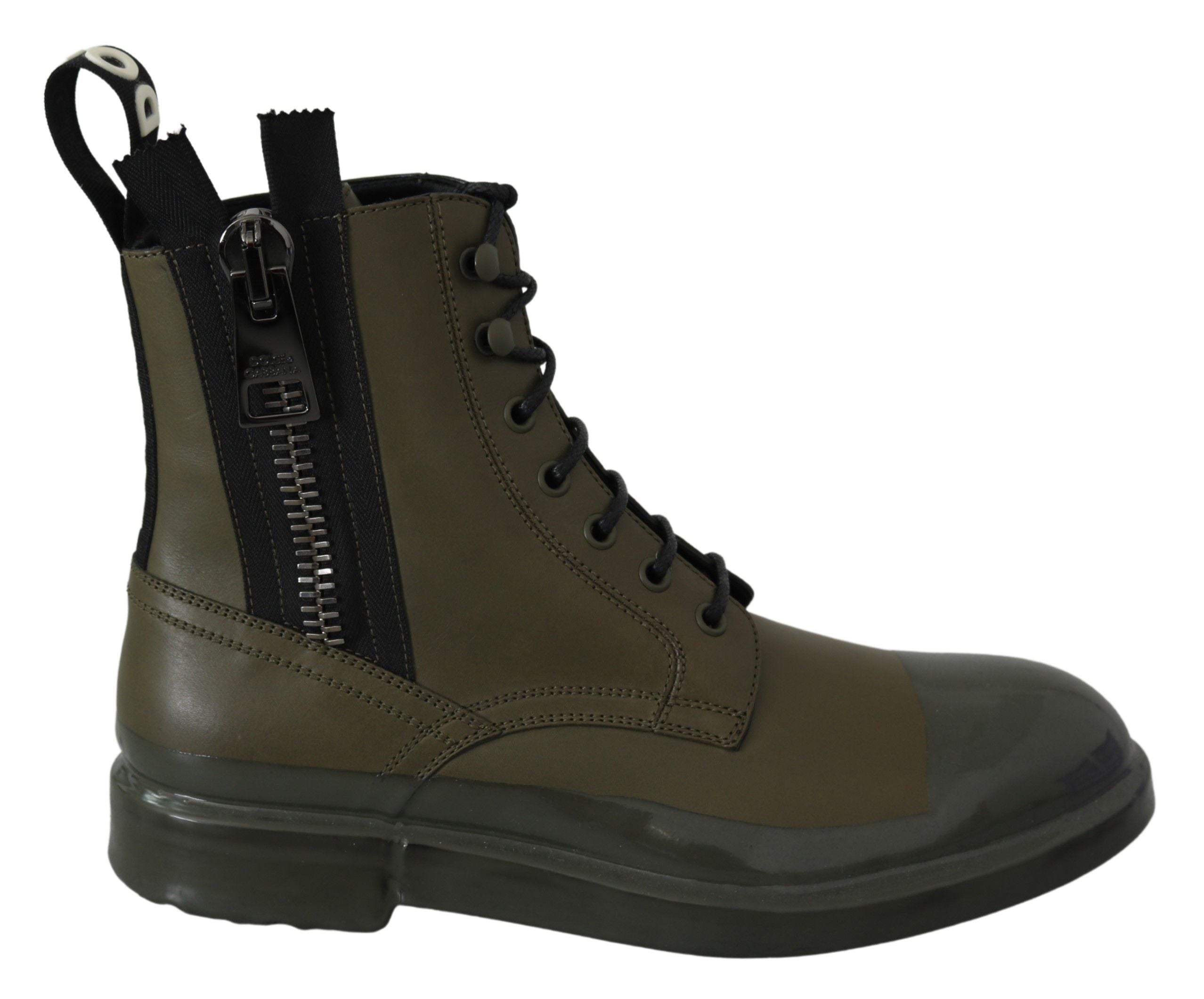 Dolce & Gabbana Chic Military Green Leather Ankle Boots