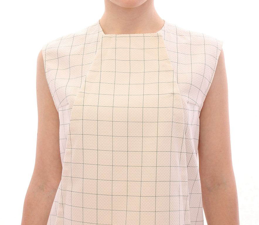 Andrea Incontri White Cotton Checkered Shirt Top