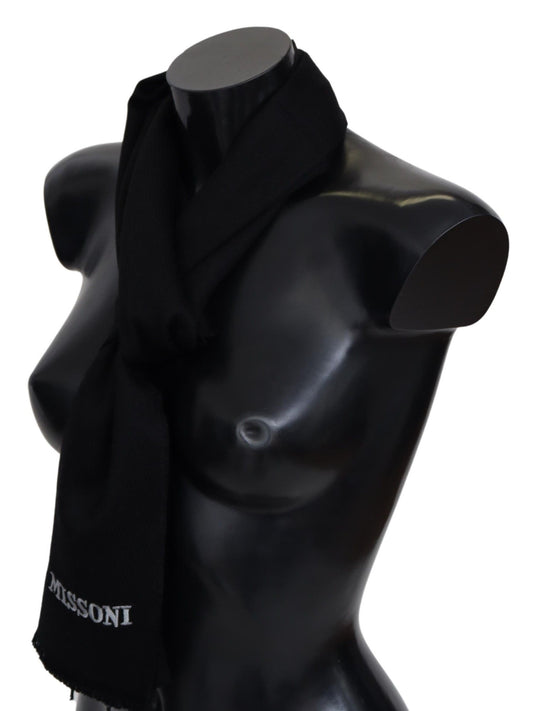 Missoni Elegant Embroidered Wool Scarf in Black