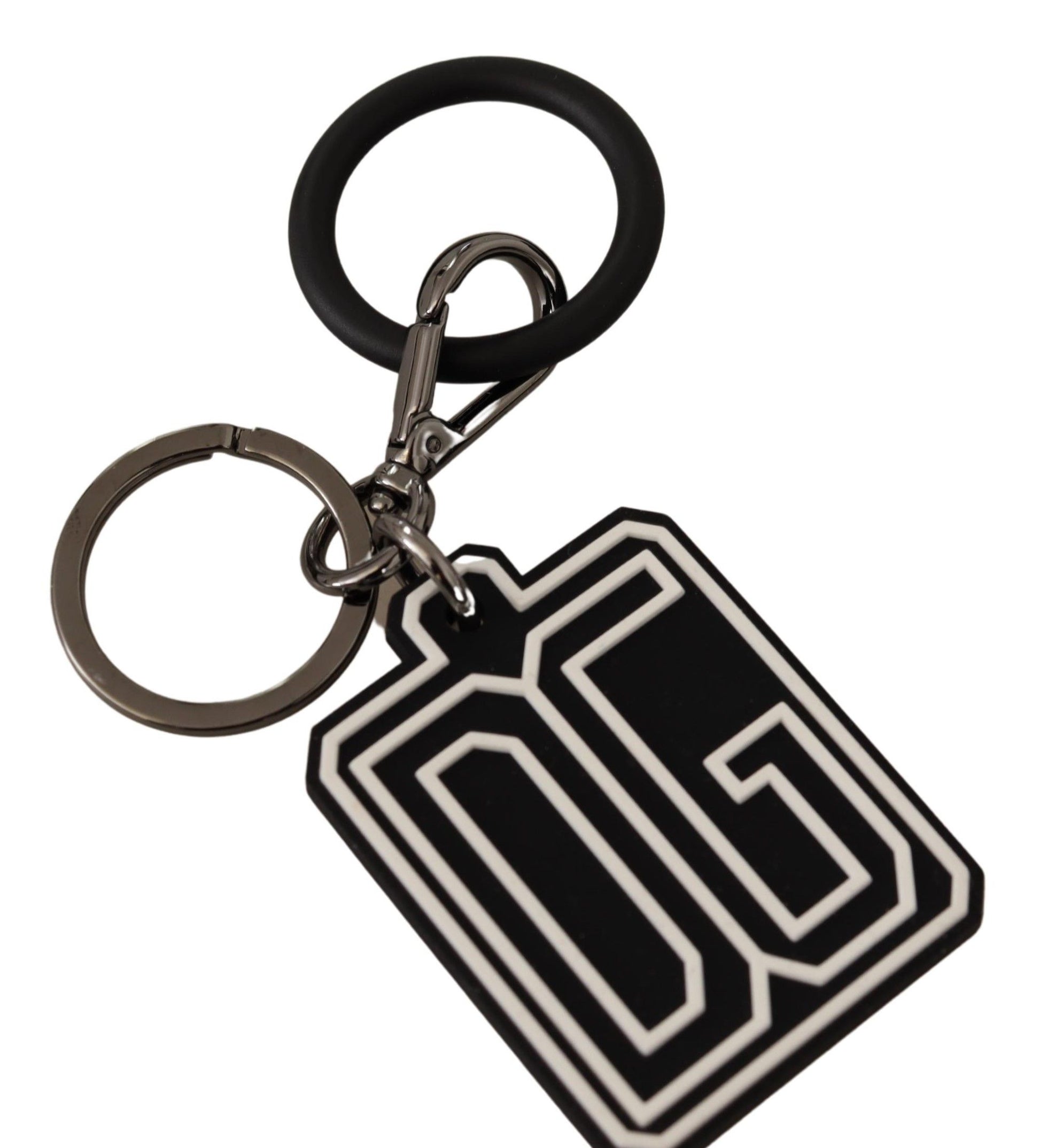 Dolce & Gabbana Black White DG Rubber Logo Silver Ring Keychain
