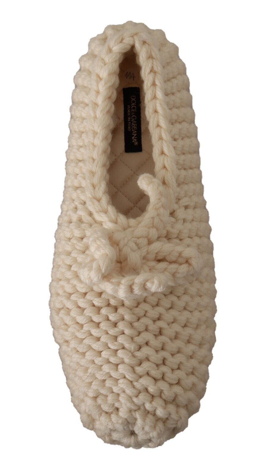 Dolce & Gabbana White Slip On Ballerina Flats Wool Knit Shoes - Qutton
