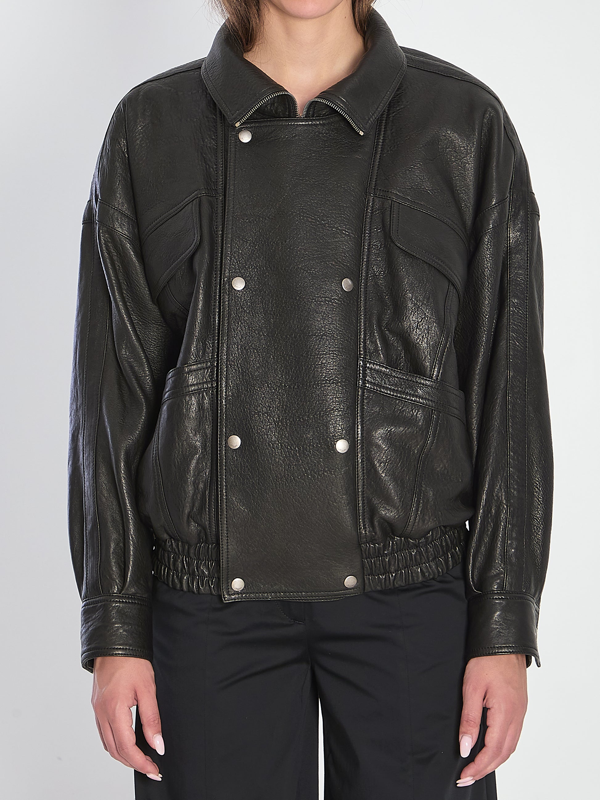Leather bomber jacket