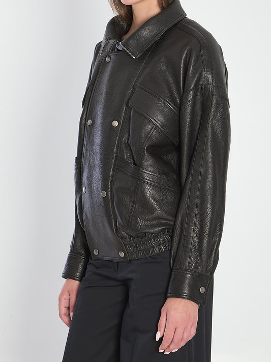 Leather bomber jacket