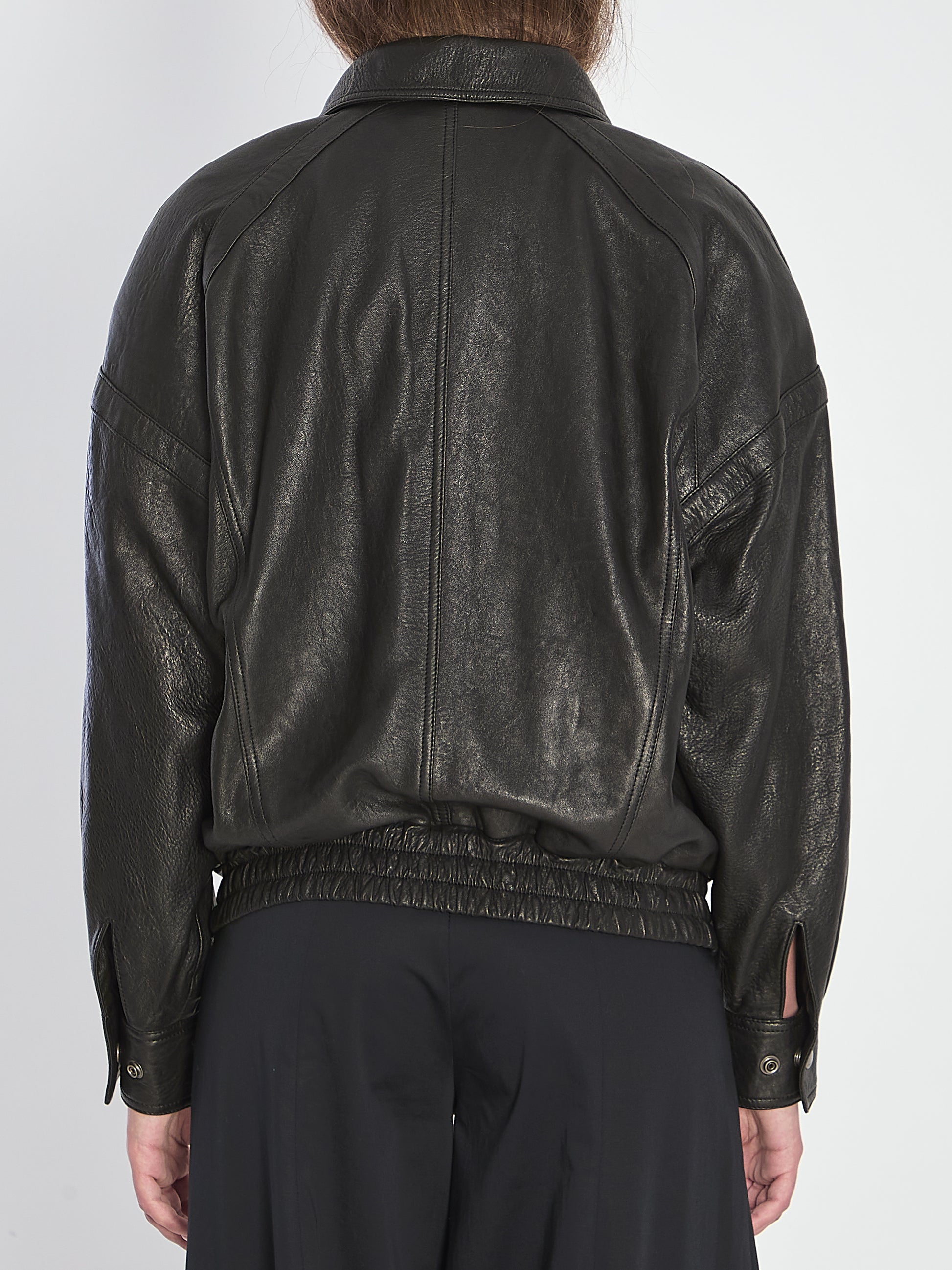 Leather bomber jacket