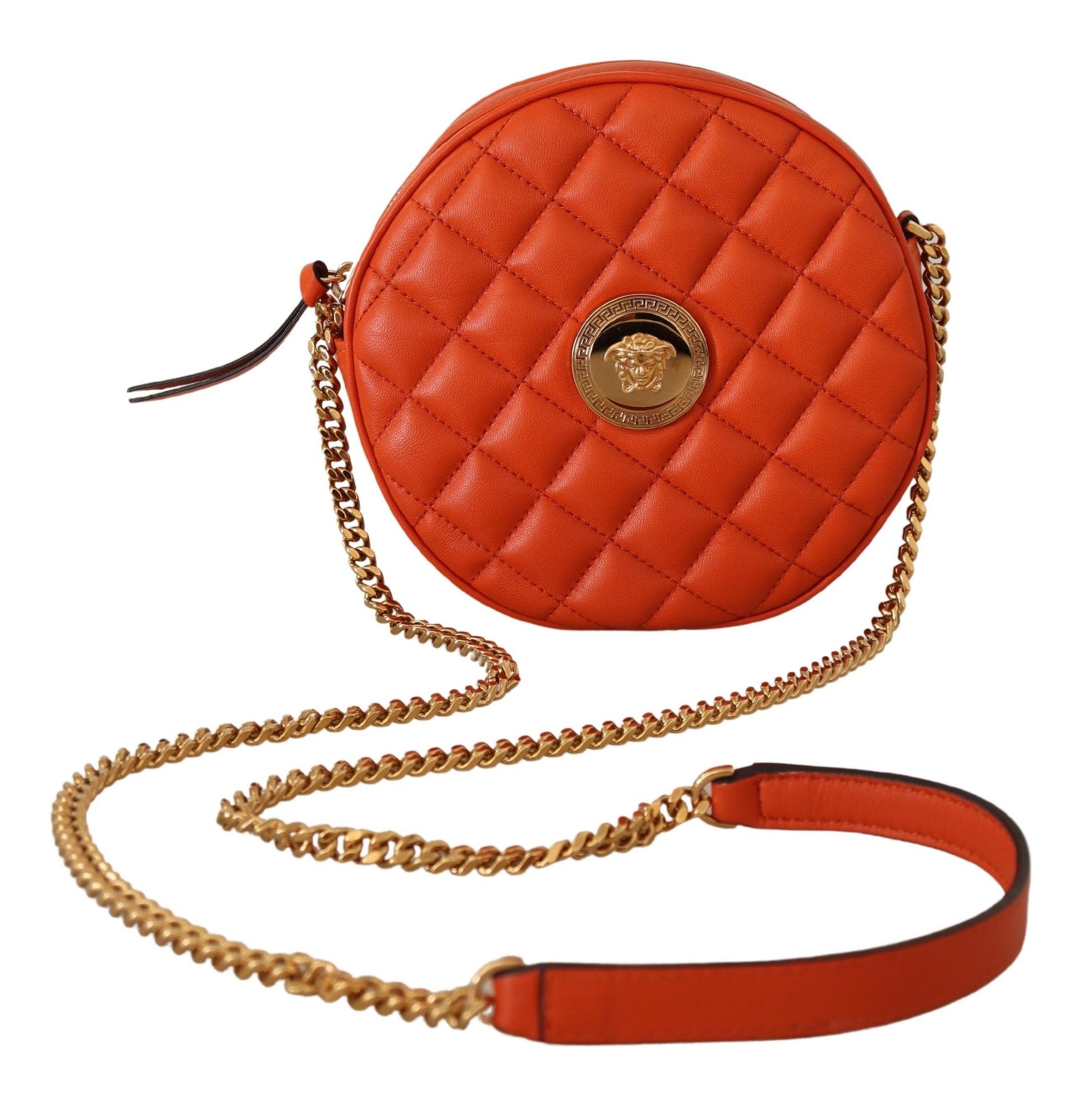 Versace Elegant Round Nappa Leather Crossbody Bag - Qutton