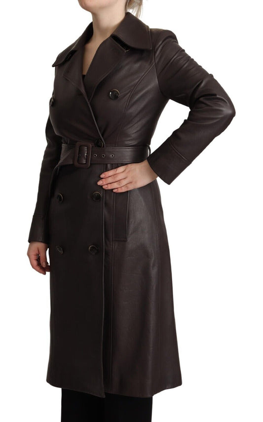 Dolce & Gabbana Elegant Double-Breasted Lambskin Leather Coat