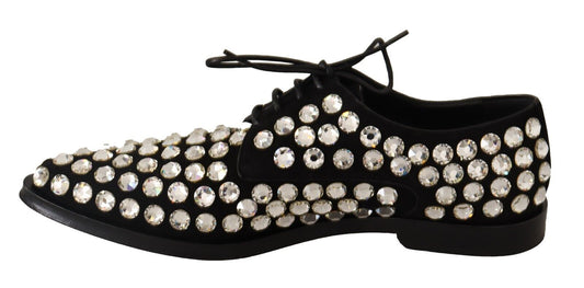 Dolce & Gabbana Elegant Crystal-Embellished Lace-Up Flats