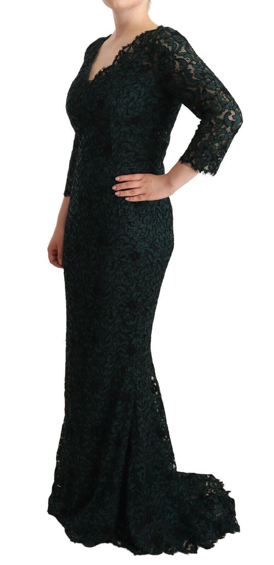 Dolce & Gabbana Elegant Lace Floor-Length V-Neck Dress