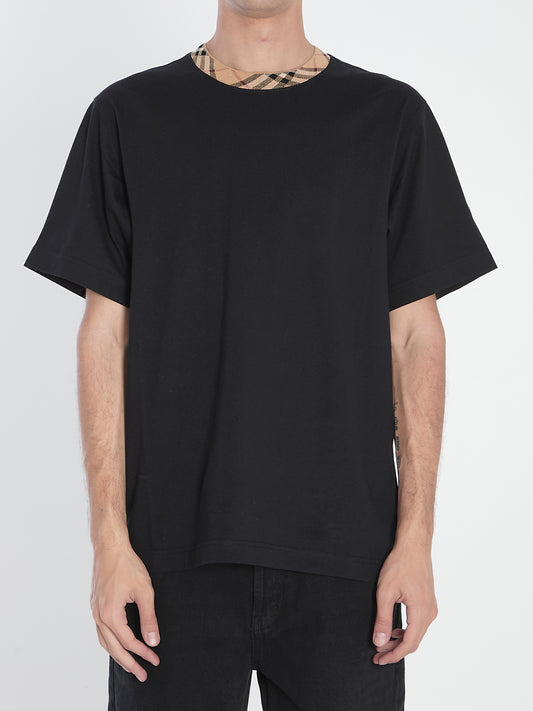 Cotton T-Shirt with Check Collar casual shortsleeves