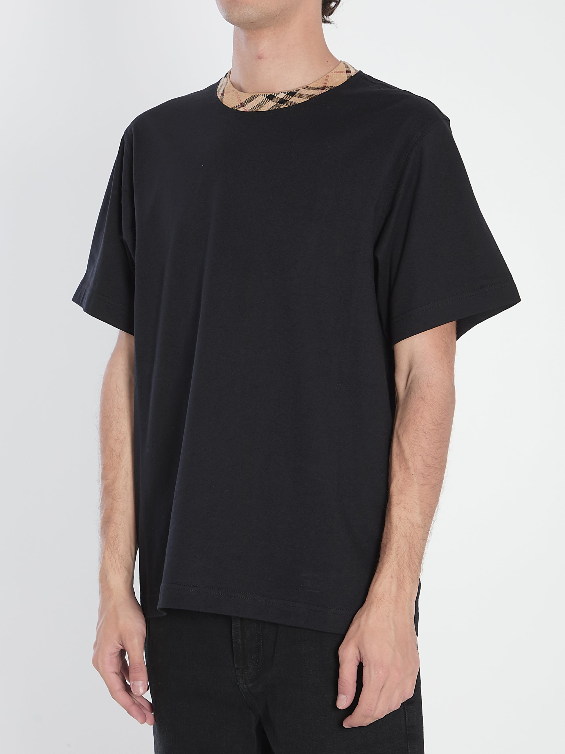 Cotton T-Shirt with Check Collar casual shortsleeves