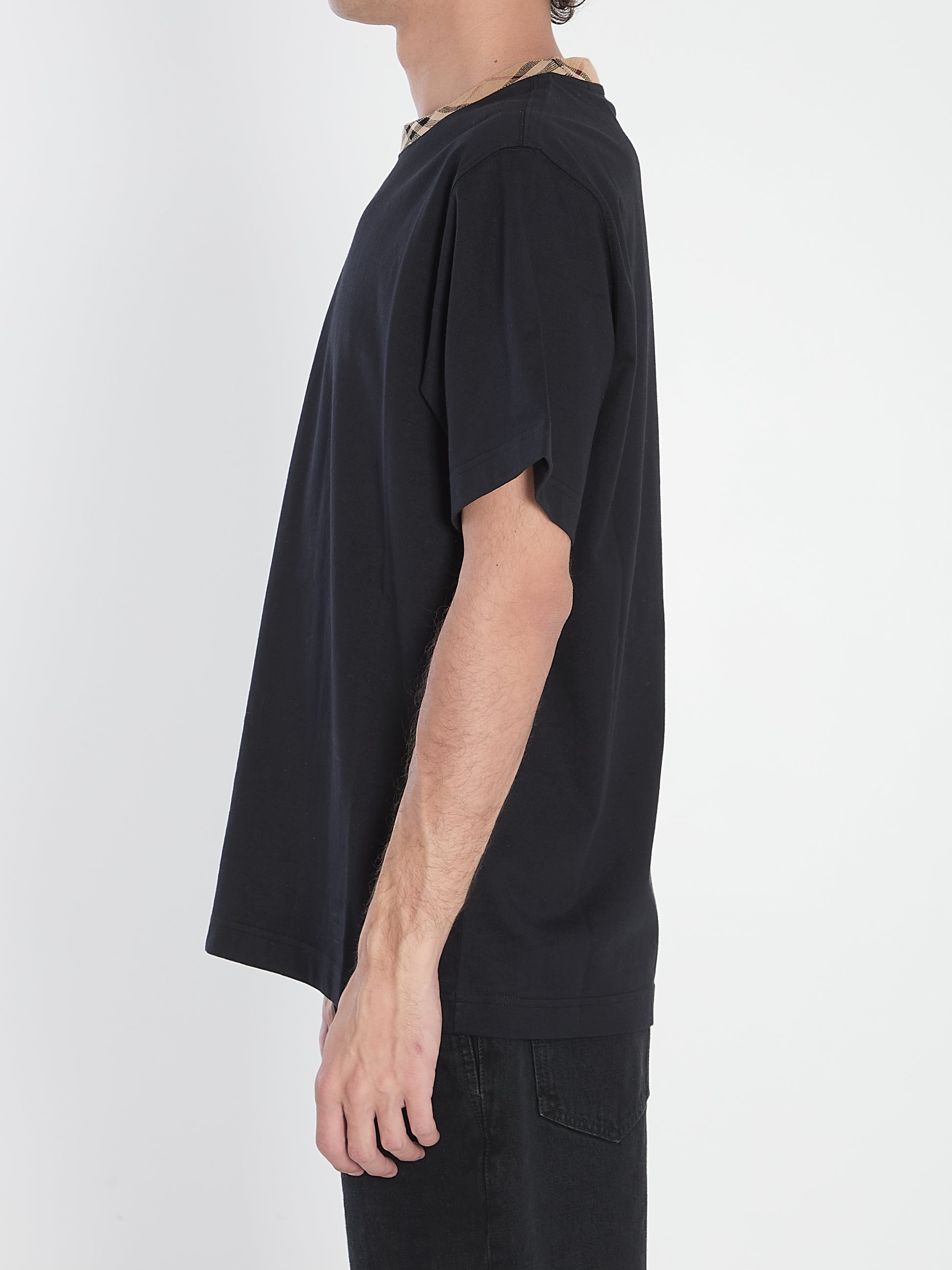 Cotton T-Shirt with Check Collar casual shortsleeves