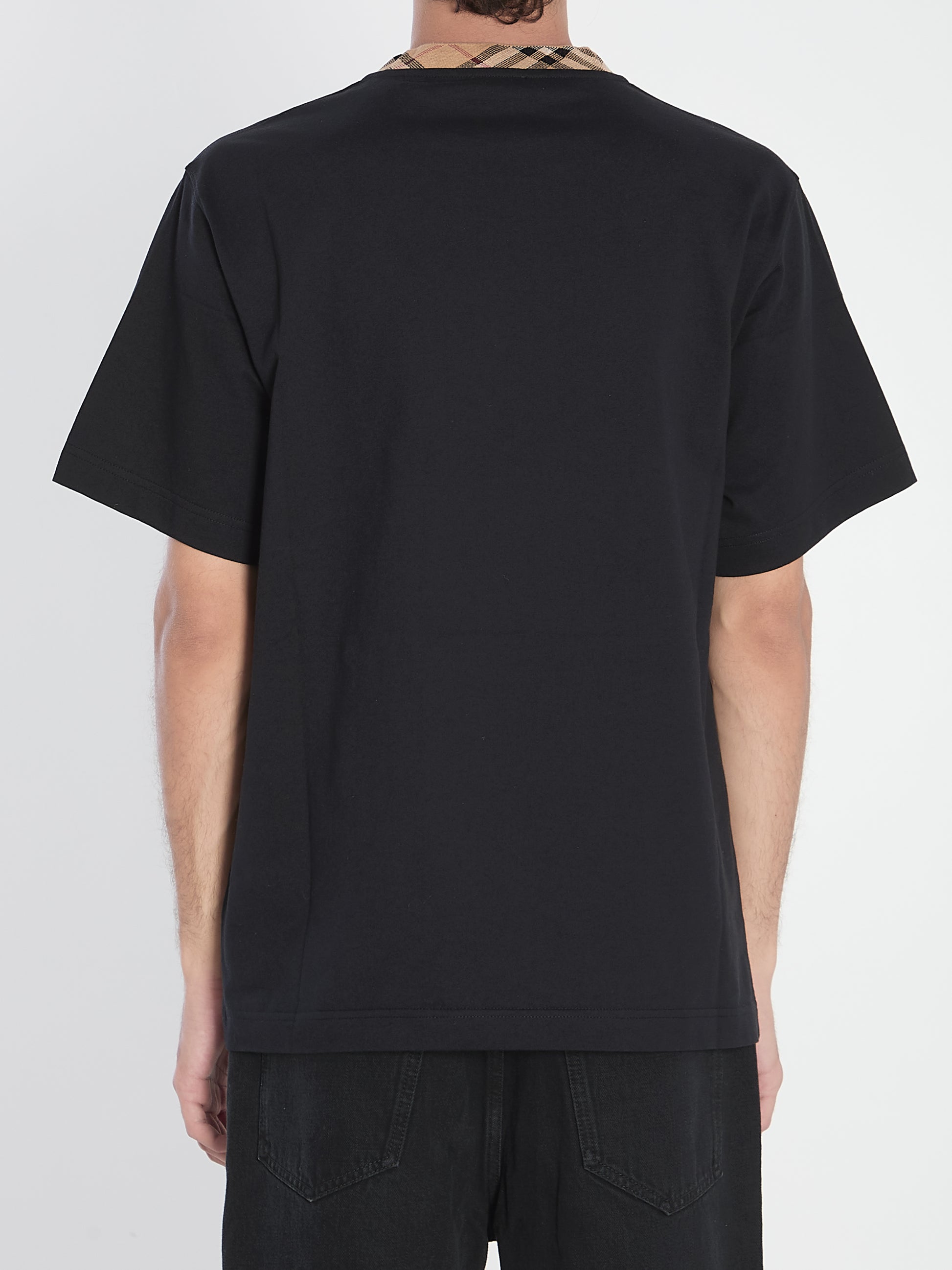 Cotton T-Shirt with Check Collar casual shortsleeves