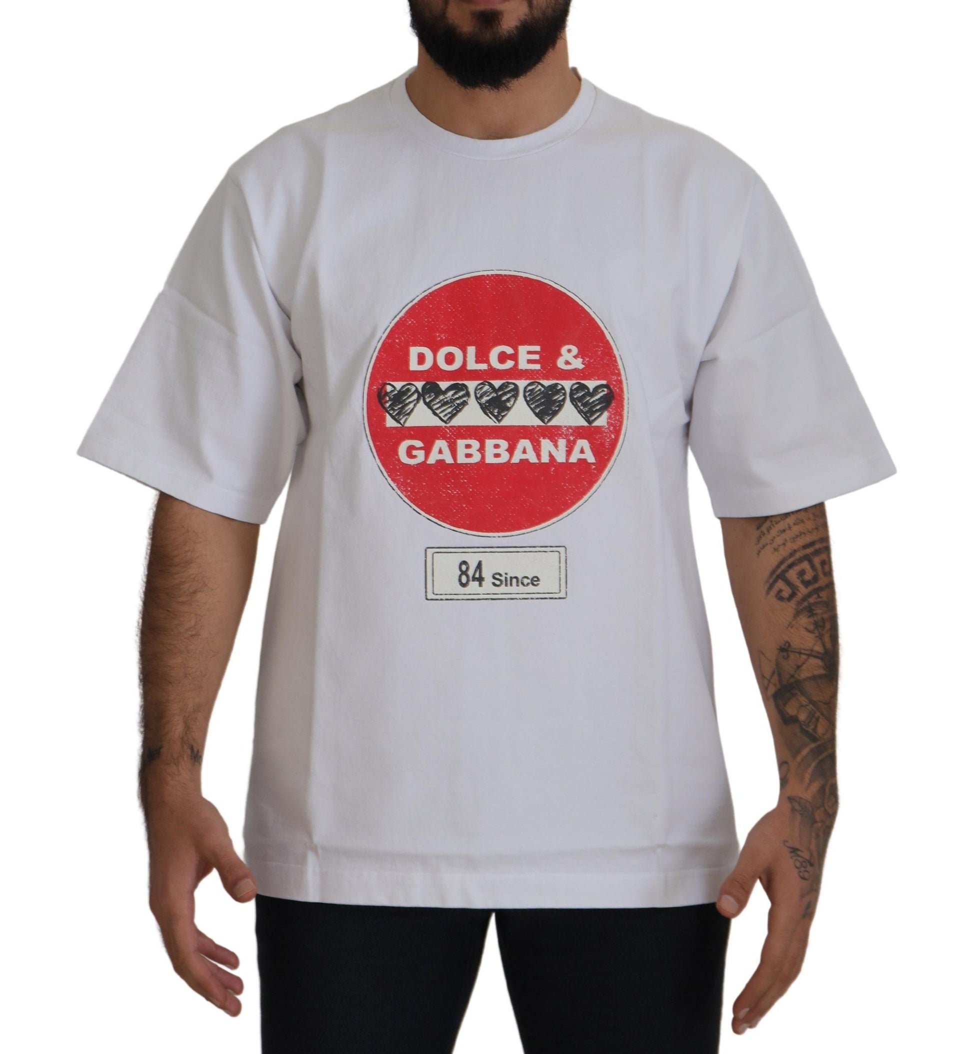 Dolce & Gabbana White Amor Heart Cotton Crewneck T-shirt