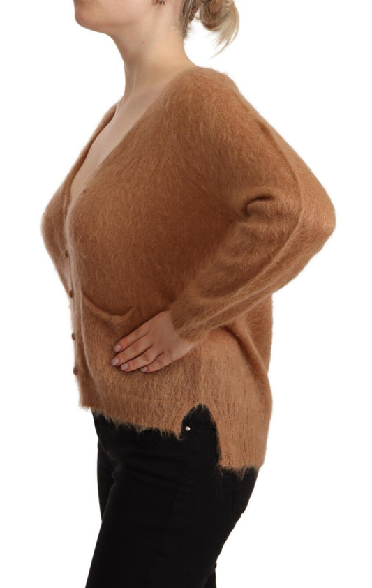 PINK MEMORIES Brown Cardigan V-Neck Long Sleeve Sweater
