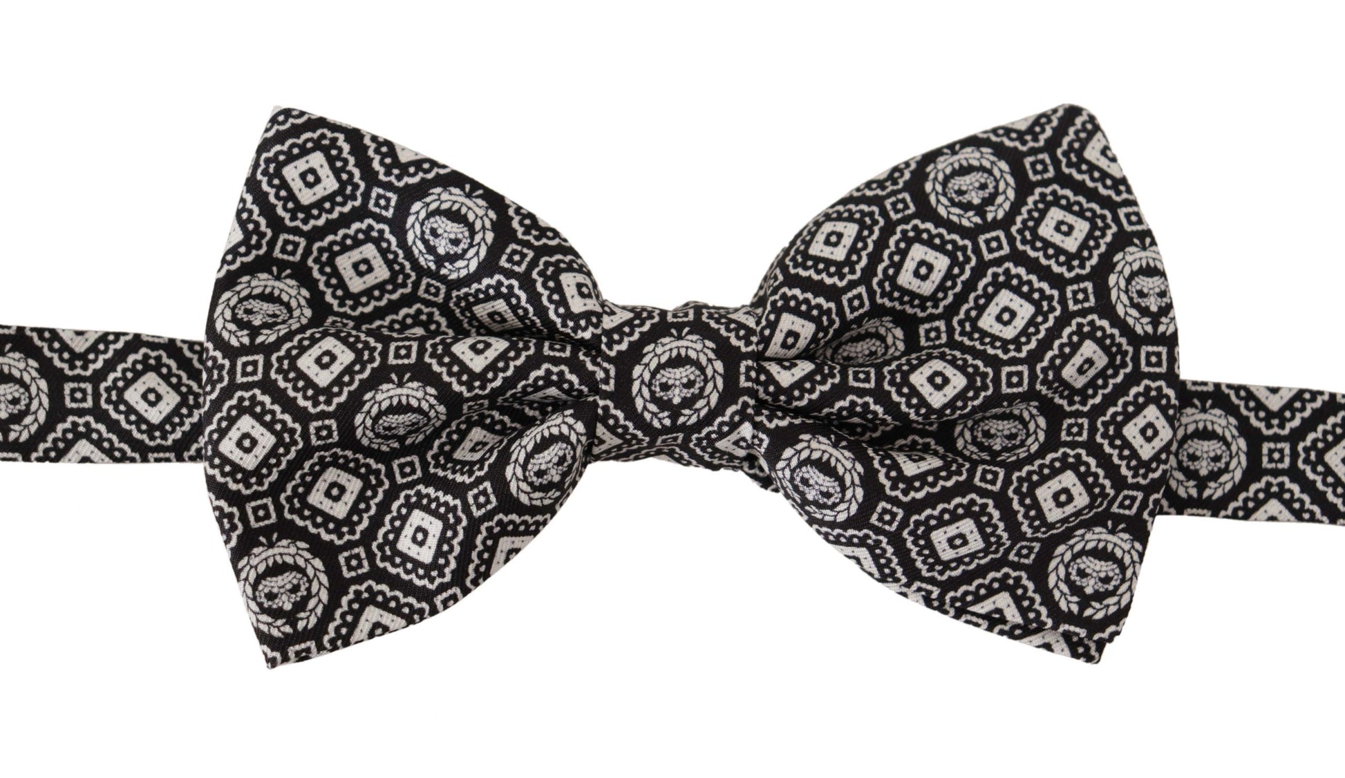 Dolce & Gabbana Black white 100% Silk Adjustable Neck Papillon Tie