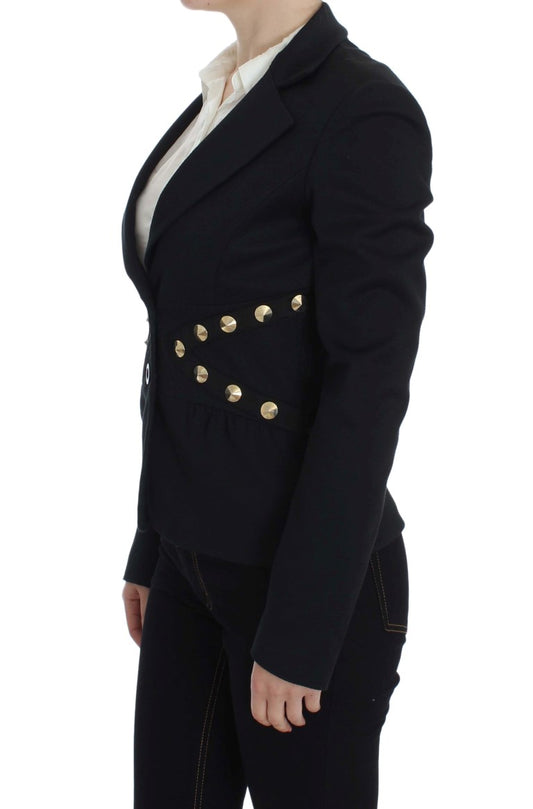 Exte Black Cotton Stretch Gold Studded Blazer Jacket