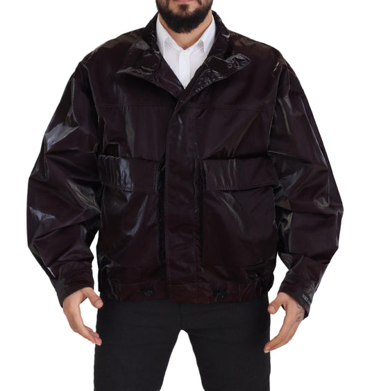 Dolce & Gabbana Bordeaux Nylon Collared Men Coat Jacket