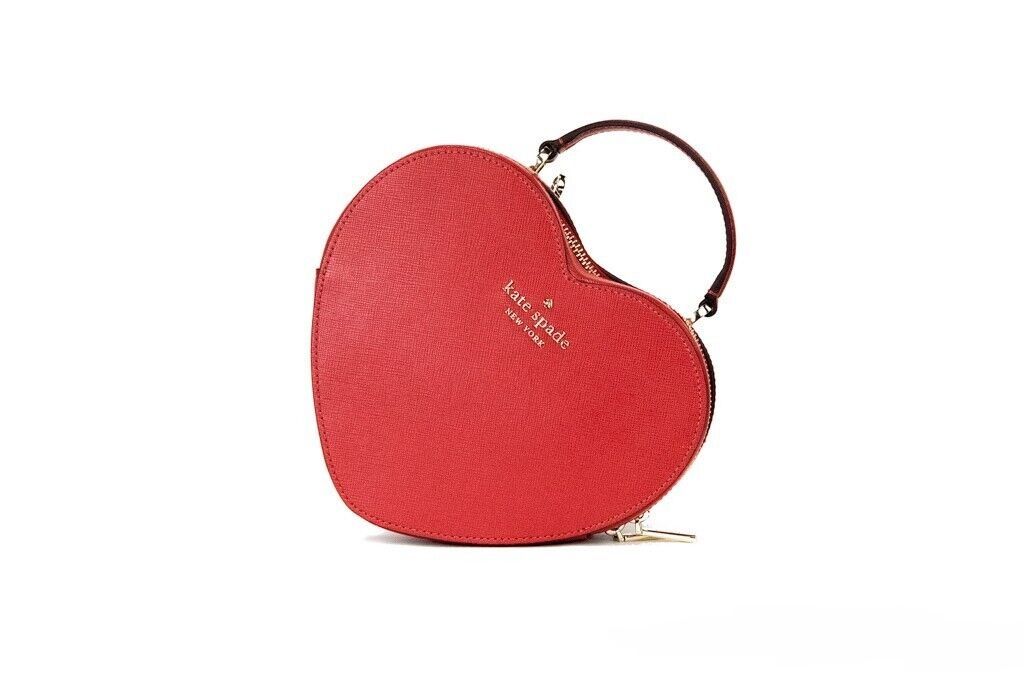 Kate Spade Love Shack Candied Cherry Saffiano Top Handle Heart Crossbody Handbag Red