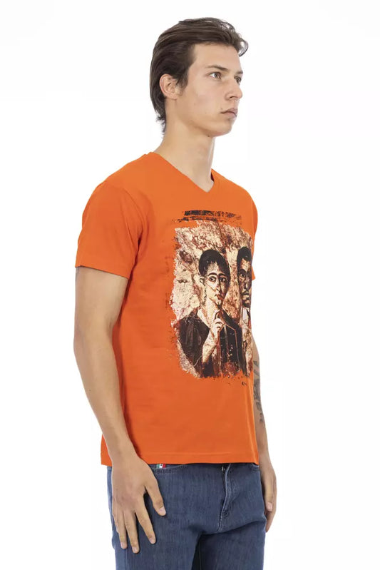Trussardi Action Orange Cotton Men's V-Neck T-Shirt