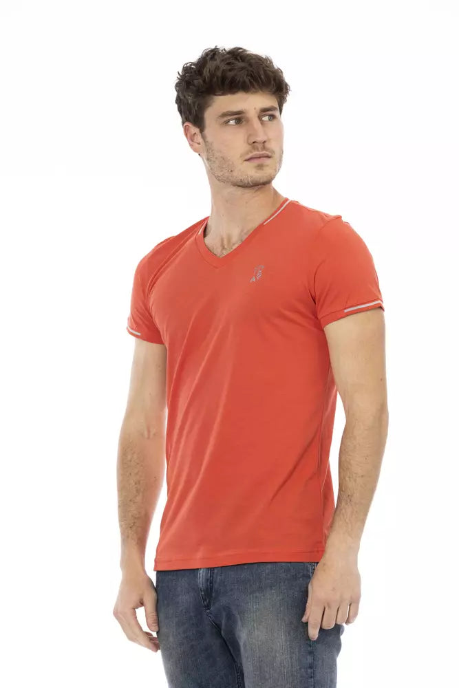 Trussardi Action Orange Cotton Men V-Neck T-Shirt